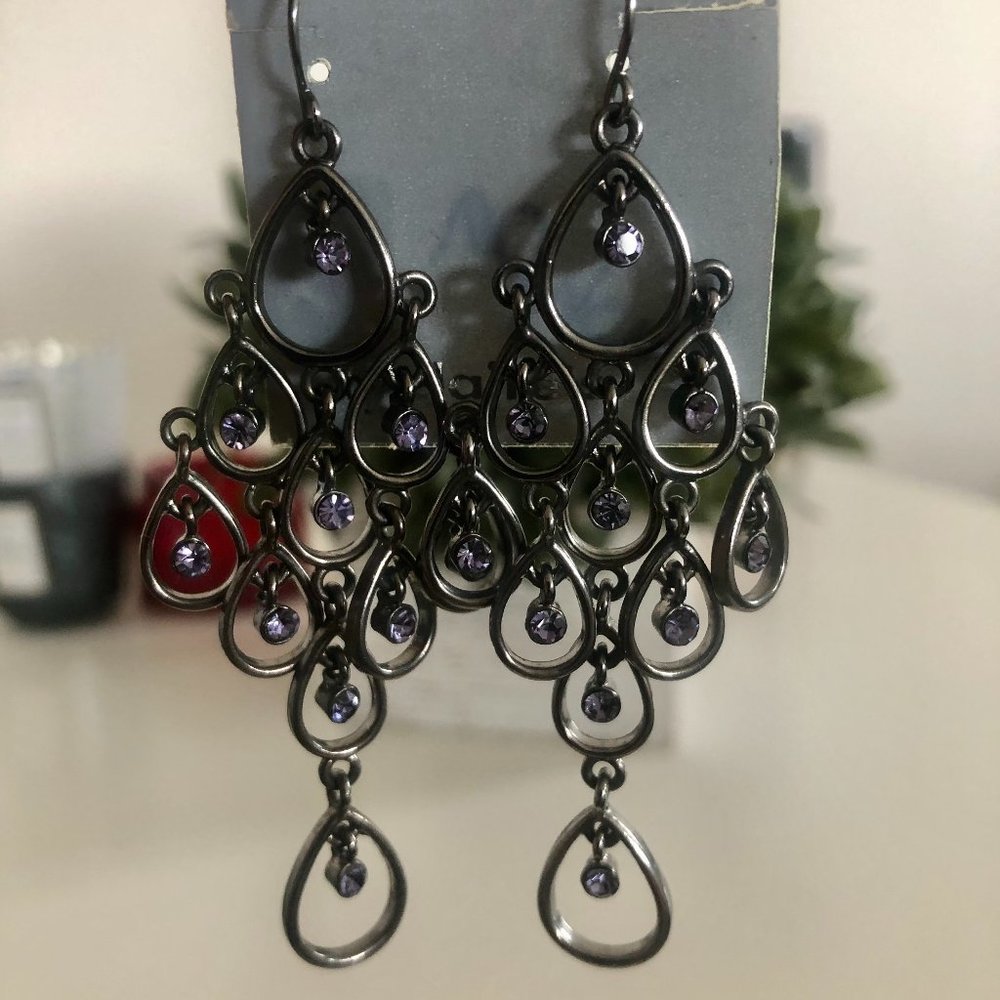 Beautiful Dangle Earrings with Purple Rhinestones